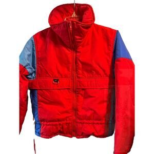 GT Sports Vintage Men’s M Red Puffer Coat Long Sleeve Winter Outdoor Travel Zip